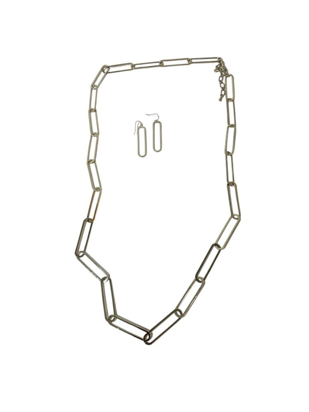 Silvertone Link Necklace and Pierced Earring Set